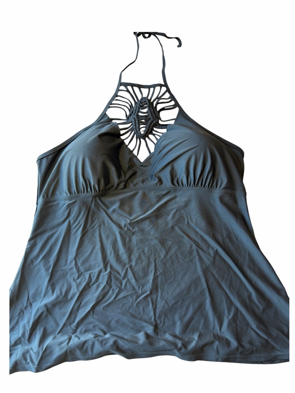 Halter Tankini Top with Macramé Detail - BLACK
